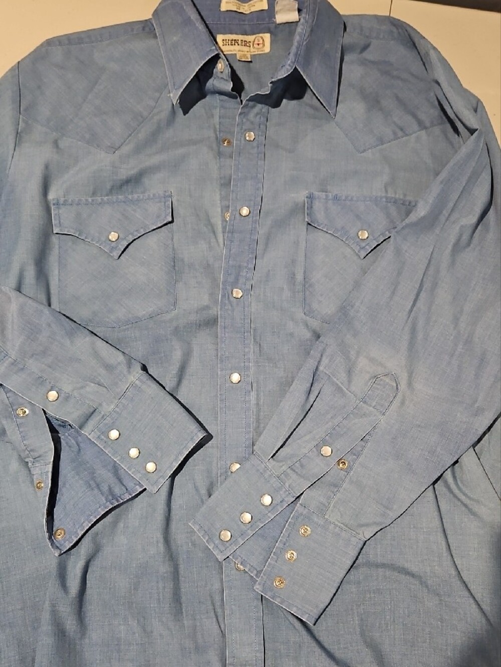 Vintage Western Pearl Snap Button Western Shirt In Workwear Blue 0160